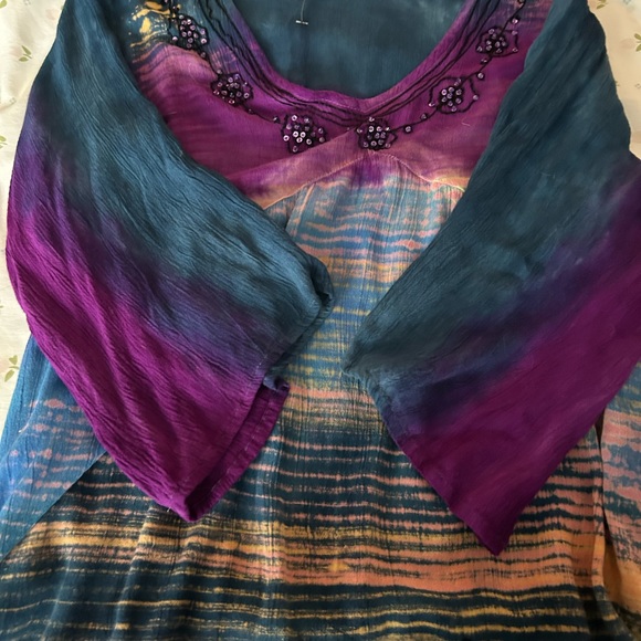 Boho tie-dye blue-green top hippie - Picture 6 of 8